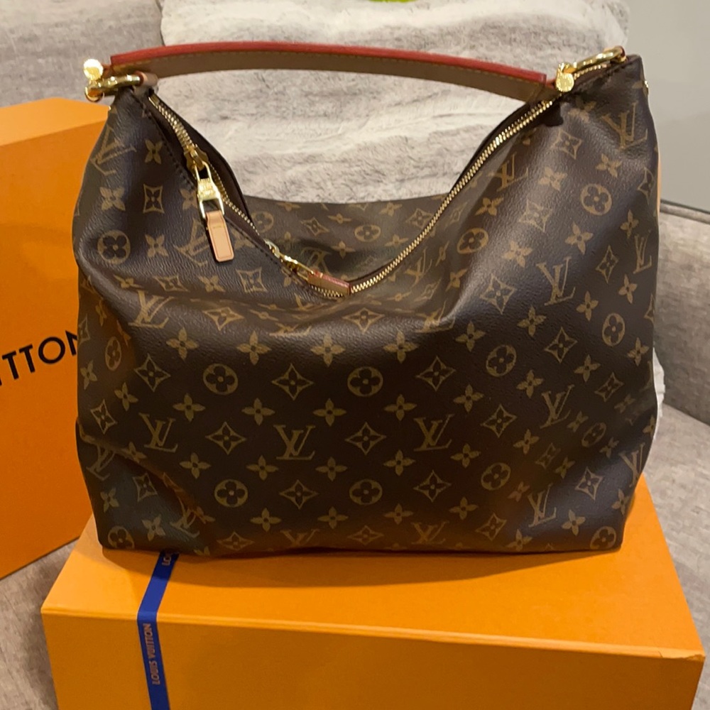 Louis Vuitton Brown Monogram Canvas Hobo with Red-Trim Handle